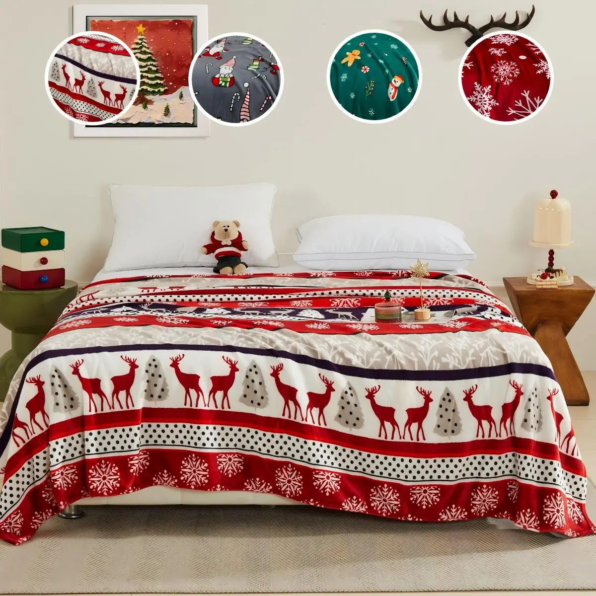 Luxurious Super Soft Christmas Print Flannel Blanket, Soft Fluffy Blanket, Holiday Home Decor, Warm Winter Bedding, Cozy Bedroom Accessory, Perfect Gift