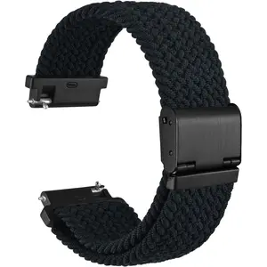 *WBA-PP  22mm Braided Nylon Watch Band for Men and Women, Quick Release, Black Stainless Steel Buckle (Black)