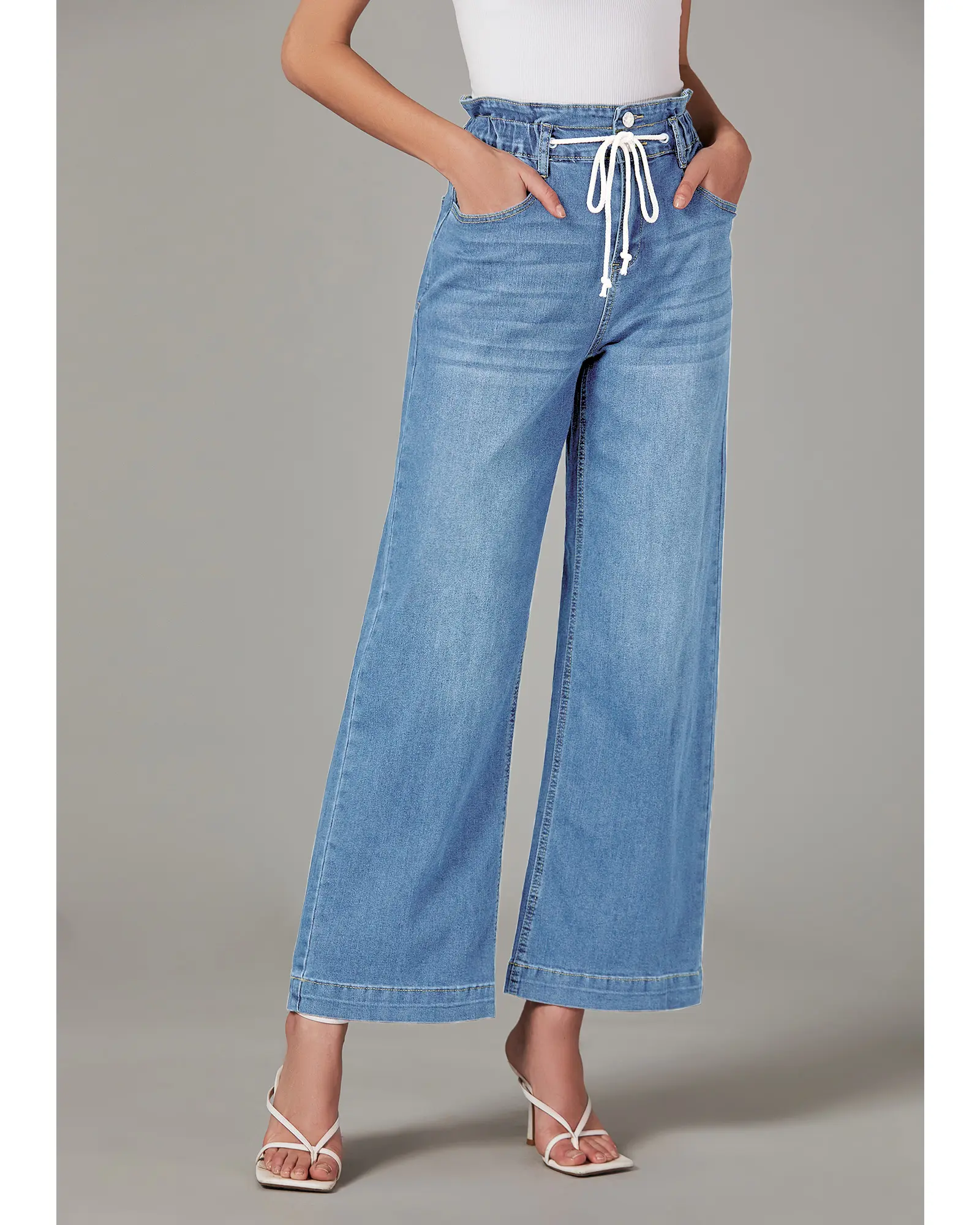 GRAPENT Wide Leg Jeans for Women Stretch High Wasited Elastic Waist Bell Bottom Baggy Y2K Pants summerwins