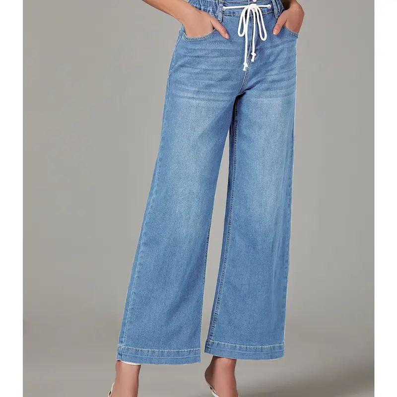 GRAPENT Women's Stretchy Denim Wide Leg Jeans - High-Waisted Elastic Waist, Oversized Baggy Relaxed Jeans with Pocket, 29" Long Leg Line Pants for Concert, Going Out, Jeans for Women