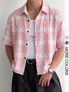 Men's Plaid Shirt Casual Fashion Streetwear Print Simple Outdoor Comfortable Blouse Short Sleeve Long Loose-Fitting