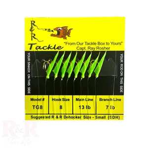 TG8 Bait Rigs - 8 (size 8) hooks with green heads & glow skin (Glows-in-Dark)