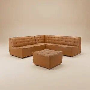 Linden Cognac Vegan Leather Corner Sectional Sofa