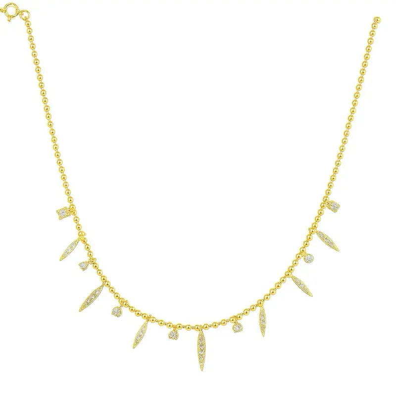 Gold Plated Spike Necklace for Women, 925 Sterling Silver Beaded Chain with Dangle Charms, Elegant Fashion Accessories, Style, Adults, Versatile