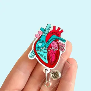 Glitter My Badge Heart anatomy badge reel for nurse and hospital workers. Badge clip Badge pull - Retractable swivel clip with a 360 rotation. Great gift for coworker.