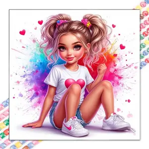 1 DIY diamond painting kit, 5D diamond art set, DIY decoration, cartoon girl diamond painting kit with full round rhinestones, mosaic, diamond art, DIY art home decoration, suitable for Christmas, Diamond Art Tools