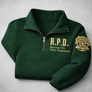 Resident Horror Inspired Embroidered Quarter Zip, R.P.D Style Sweatshirt, City Police Department Pullover, Gamer Gift