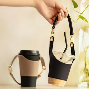Leather Cup Holder, 1 Count Reusable Portable Coffee Cup Holder Sleeve, Coffee Cup Carrier, Drinkware Accessories for Outdoor Camping Travel