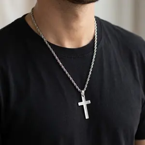 Goldtone Men's Cross Pendant Necklace gold  jewelry [Men Gifts]Cross Necklace for Men, Silver Tone/Gold Plated Mens Cross Necklaces with 3.5mm Cuban Chain 16-26 Inch,Men Gifts llave  stilson Gold-Plated Figaro john  pork  necklace lionfish sweet  boy bank