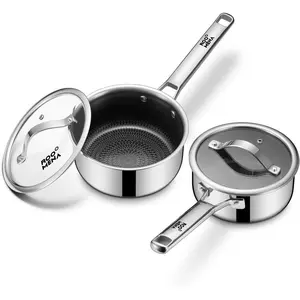 Nonstick Sauce Pan with Lid,  Tri-Ply Hybrid Ceramic Saucepan, 1.5&2.5 Quart Stainless Steel Pans, /PFOA/PTFE Free, Dishwasher & Oven Safe, Induction Compatible