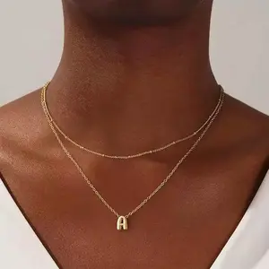 KYERLYN 14K Gold Plated Initial Letter Necklace Waterproof Hypoallergenic Dainty Layered Choker for Women Trendy Everyday Jewelry & Gift