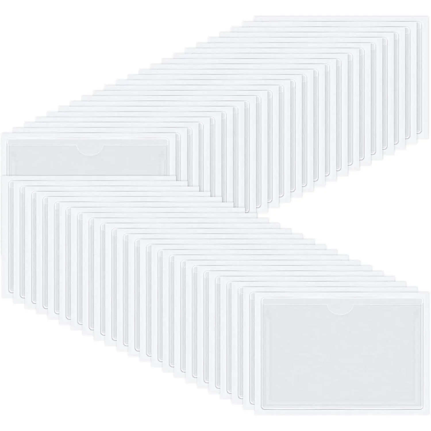 50 Pack Clear Adhesive Pockets, Labels for Storage Bins, Plastic Self Adhesive Index Card Holder with Top Open for Organizing Bins Box Drawer(4.3 x 6.3 Inches)