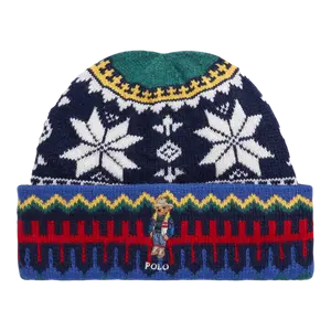 Polo Ralph Lauren Holiday Jacquard Bear Rib-Knit Women Beanie Fairisle