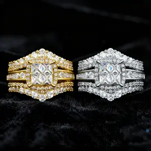 Zircon Crown Square Ring Double Layer Two-in-One Super Flash Ring Gift Female Suitable for Party Engagement Wedding