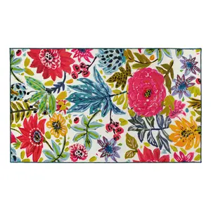 My Magic Carpet Floral Bloom Multicolor Machine Washable Area Rug, 3x5 Stain Resistant, Non-Slip, Waterproof