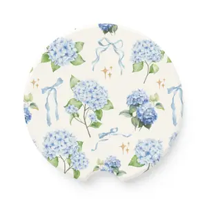 Preppy Blue Hydrangea Car Coasters Floral Cup Holder Aesthetic Car Accessories Cute Coastal Car Decor Gift for Her