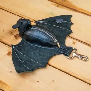 2026 Stylish, Simple, and Elegant Wallet - Coin Purse |   Adjustable Strap, Waterproof |   Essential for Shopping/Travel, Genuine Leather Batwing Coin Purse with Zipper and Key Ring. A handcrafted batwing wallet, a stylish accessory suitable for bags and
