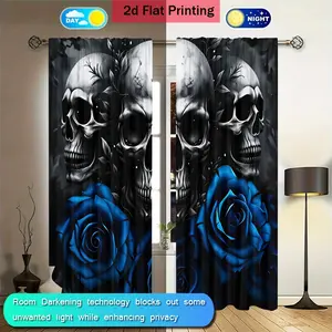 2 pieces of skull rose digital printed curtains, suitable for home and office decoration - multifunctional, filter, pole bag hanging, hand washable and machine washable, stylish design, suitable for bedroom or living room, living room curtains