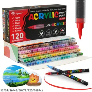 Acrylic Paint Marker Pen Set, Art Markers Pen, Acrylic Drawing Markers, 12/24/36 Colors Brush Tip Paint Pens, DIY & Art Supplies for Rock Painting, Ceramic, Wood, Canvas, Glass, Stone, Fabric, Card Making