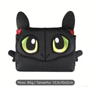 Portable Lightweight PU Leather Cute Dragon Face Pattern Coin Purse, Practical Daily Card Holder Cash Case