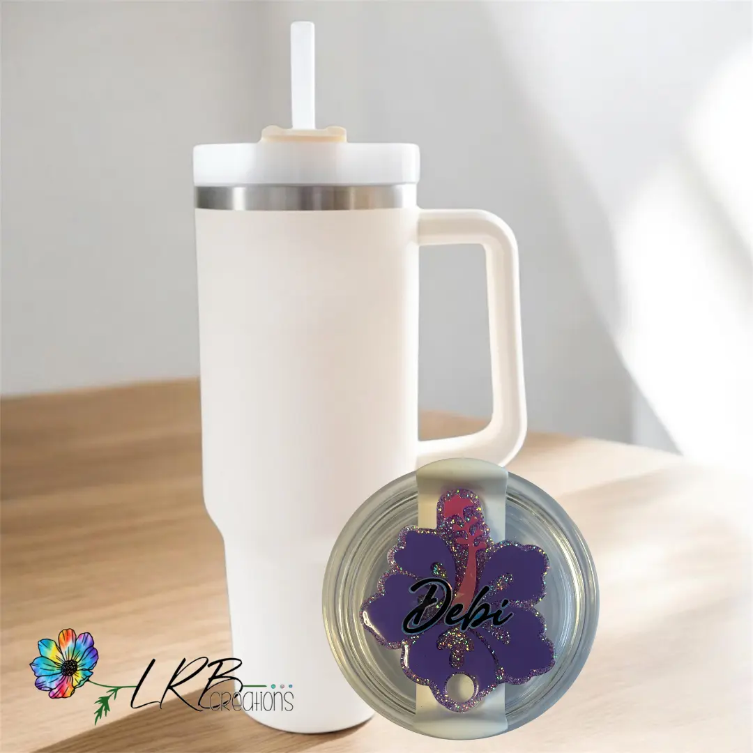 Hibiscus Flower Cup Topper - Handmade - Made for Stanley Quencher 2.0 Cups - Drinkware Accessories - Tumbler Tags