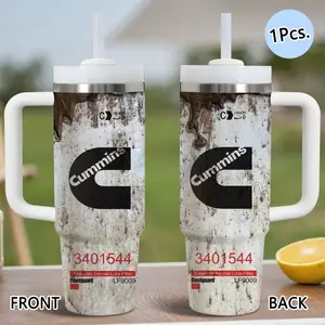 F-Fleetguard Oil Filter Vacuum Flasks 40oz Stainless Steel Tumbler with Handle & Straw, Vacuum Insulated Travel Mug Keeps Drinks Cold Up to 34 Hours, Leak-Resistant Cup for Iced Coffee, Water, Office, Gym or Travel