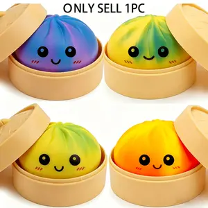 Colorful Dumpling Shape Toy with Steamer Box, Fun Squeeze Dough Stress Ball, Realistic Steamed Bun Relaxation Toy, Travel Aid, Gift