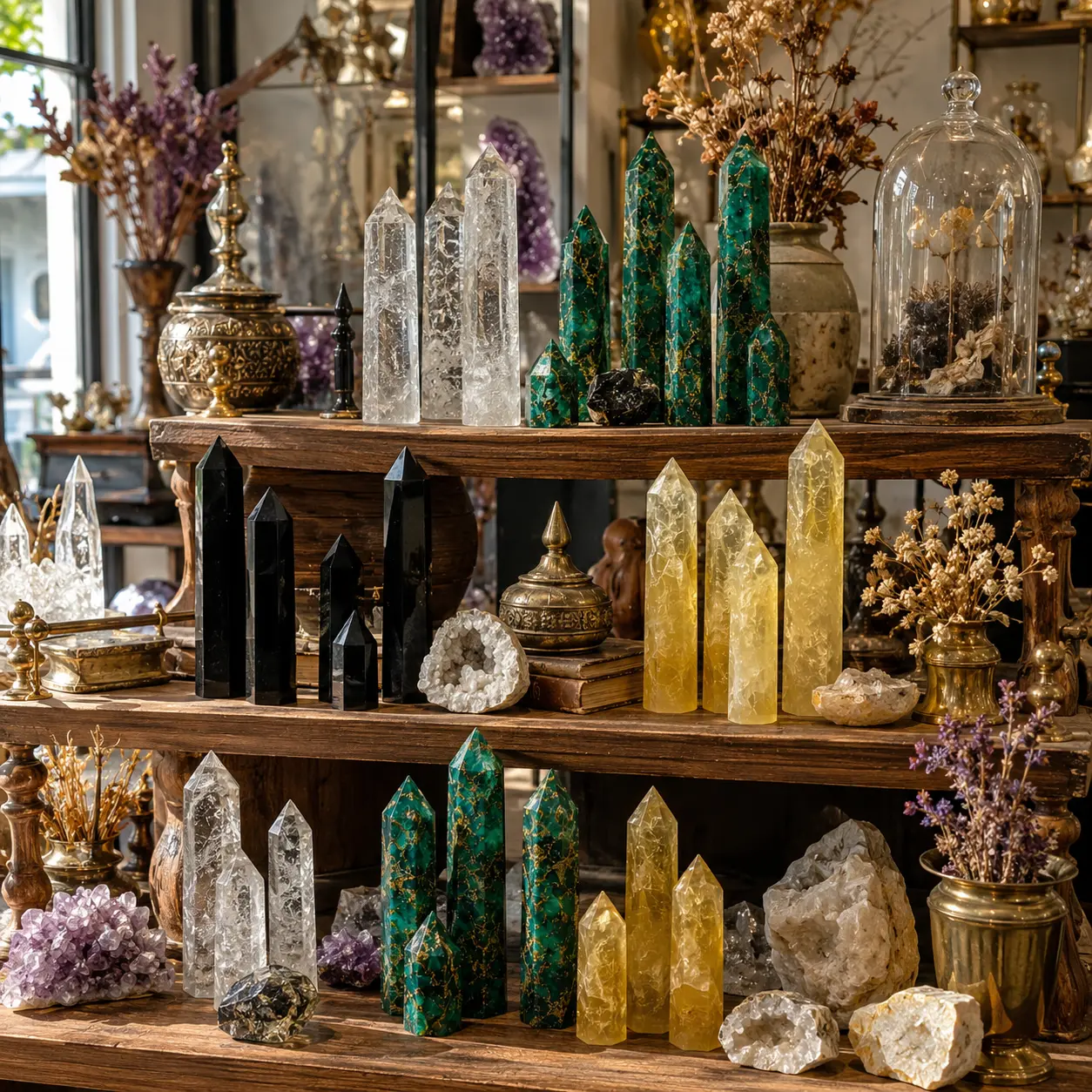 Natural multi-material crystal pillars, including obsidian, clear quartz, and citrine.Mineral Specimen, Unique Home Decor, Ideal Gift For Crystal Collectors.Bohemian Style Unique Texture for DIY Making,Christmas,Valentine'
