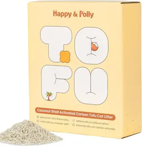 Happy & Polly Coconut Charcoal Tofu Cat Litter – Fast Clumping, Flushable, Ultra Absorbent, Low Tracking, 100% Natural Raw Materials with Coconut Charcoal