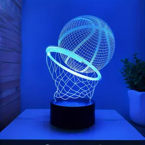 3D Basketball Illusion Table Lamp, Sports Style Touch Control LED Night Light with Acrylic Shade, Plastic USB Powered Desk Lamp for Various Room Types, Theme Gift Fans, No Battery - 1PC