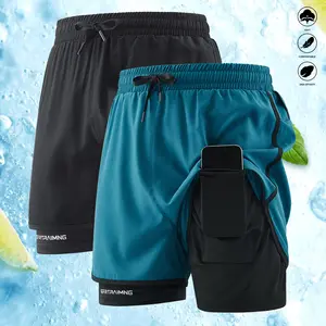 Men's 2-piece fitness running shorts, quick-dry shorts with lining, suitable for outdoor sports, running, summer workouts, and athletic activities