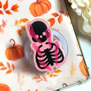 Pink Skeleton Halloween Phone Grip, Cute Vinyl Ghost MagSafe Holder, Aesthetic Pink Spooky Griptok, Unique Halloween Gift for Journaling & Readers