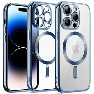 Magnetic for iPhone 11/12/13/14/15/16 Pro/Pro Max/Plus Case Compatible with MagSafe Wireless Never Yellowing Durable Military Grade Drop Protection Full Camera Lens Protector Plating Soft Clear Phone Case for Women Man