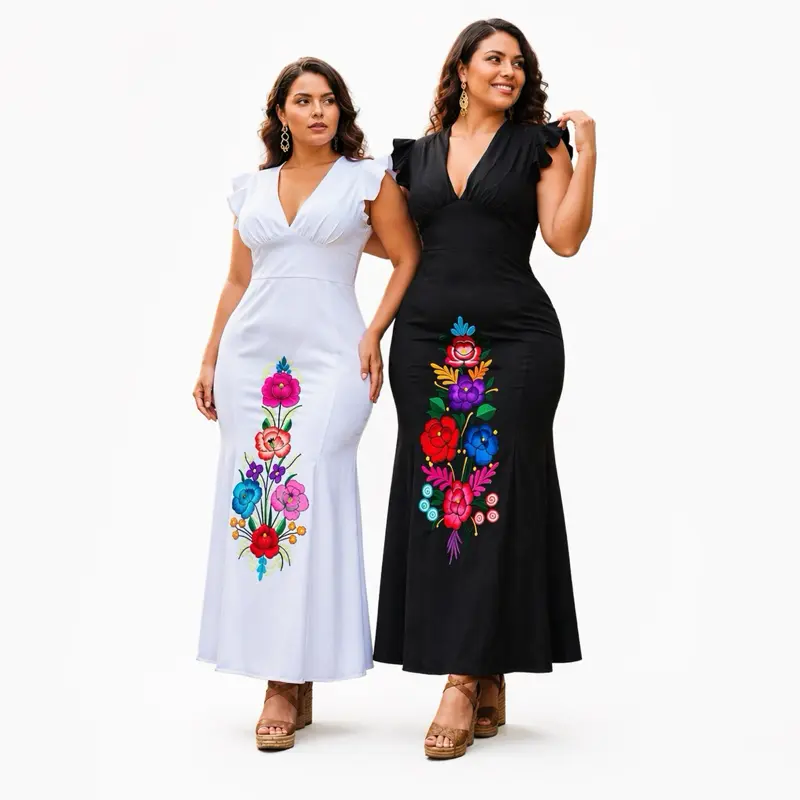 Elegant Mexican Dress with Colorful Floral Embroidery Design for Wedding  Parties Fitted Lycra Dress for Women S/M & L/XL Sizes - Womenswear,  Elegance - TikTok Shop