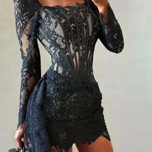 Black Lace Corset Mini Dress – Structured Evening Silhouette
