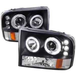 1999-2004 Excursion F-250 F-350 F-450 F-550 Dual Halo Projector Headlights (Matte Black Housing/Clear Lens)