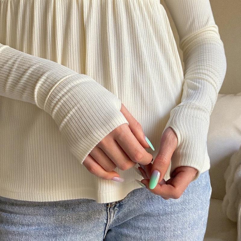 Women's Vintage Lace Trim V-Neck Long Sleeve Ribbed Peplum Top - Elegant Casual Babydoll Blouse