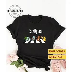 Poke Starters Shirt, Retro Cartoon Anime Sweatshirt, Funny PKM Characters Gift Premium Ultra Soft Tee, Short Sleeve Tee T-Shirt Graphic Tees
