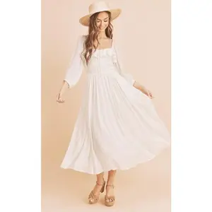 Aemi + Co Ruffled Smocked Square Neck Balloon Sleeve Dress
