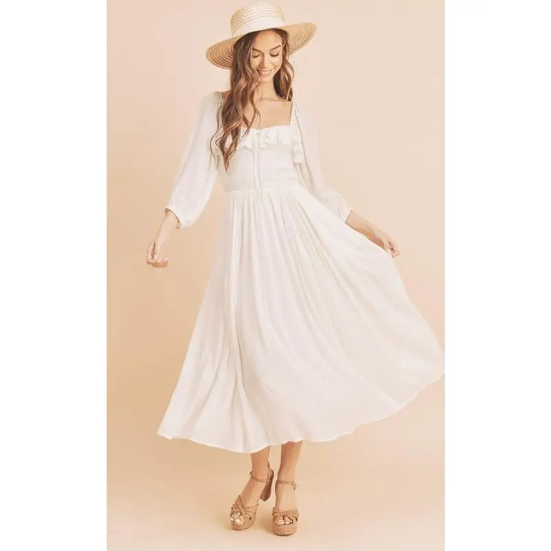 Aemi + Co Ruffled Smocked Square Neck Balloon Sleeve Dress