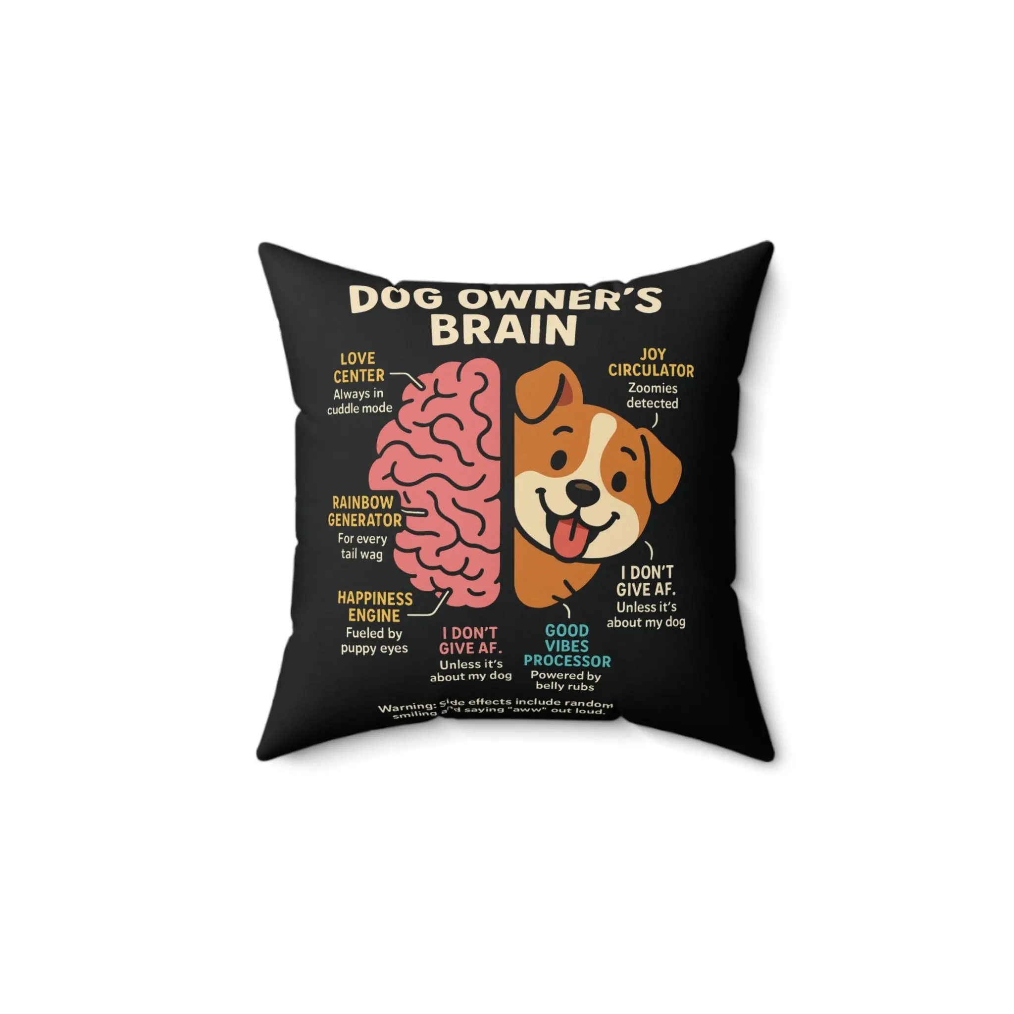 Dog Owner's Brain Decorative Pillow — Funny Cute Dog Lover Throw Cushion