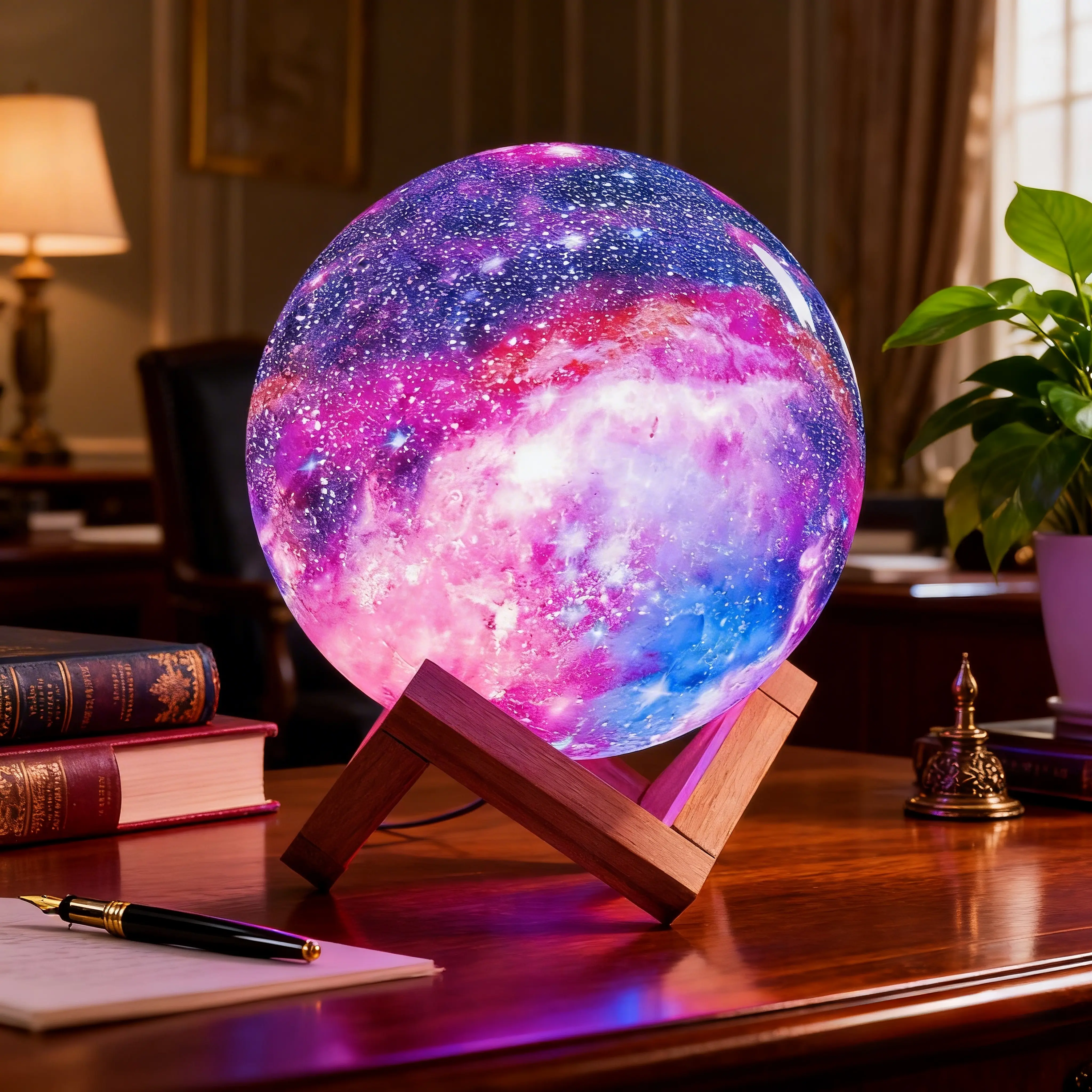 5-in Galaxy Moon Lamp with Colorful Lights, Touch-Remote Control, Wood Stand - Kids' Night Light, Teen Room Decor - Birthday Gift for Boys & Girls