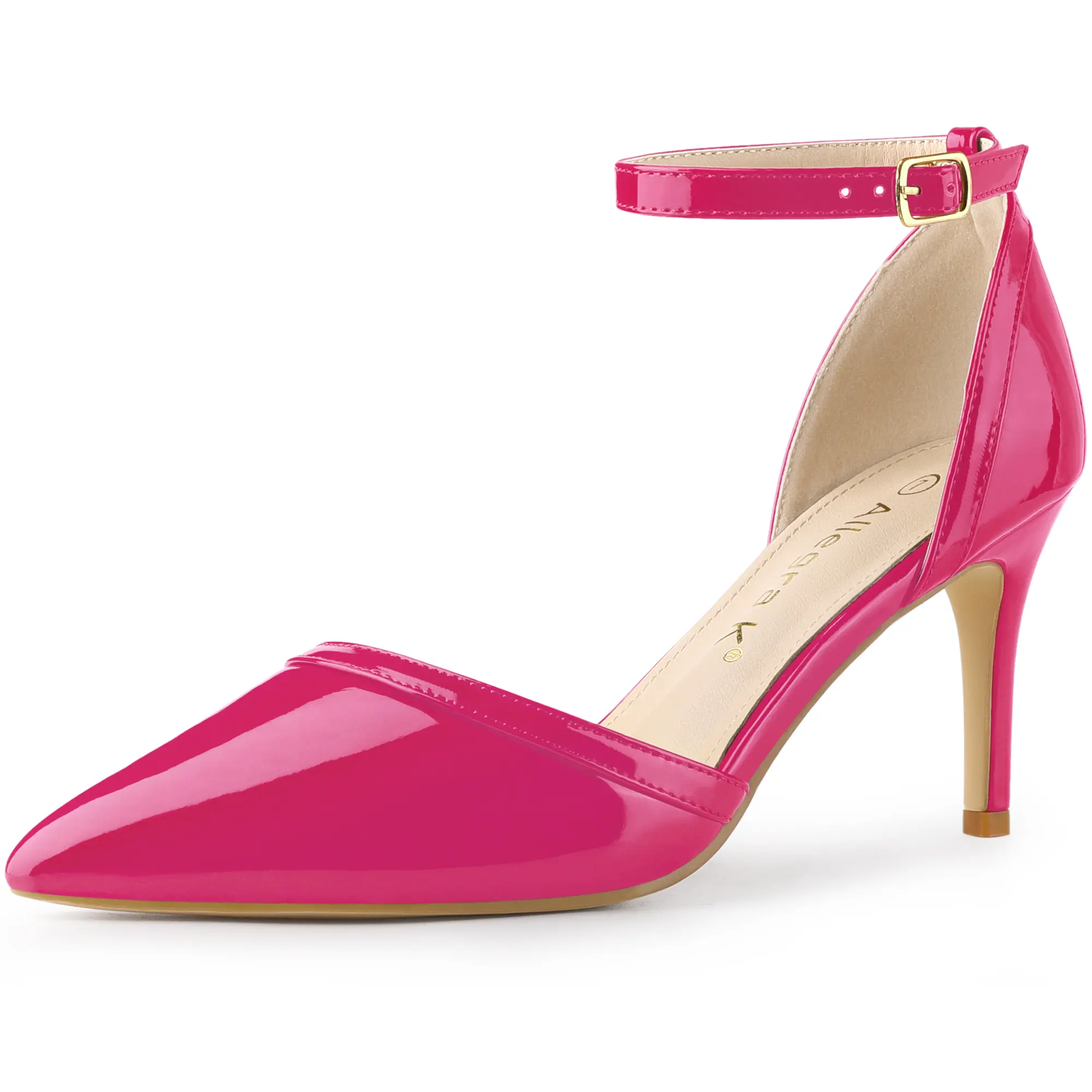 BLISSFUL STEP Pointy Toe Ankle Strap Stiletto Heels Pumps
