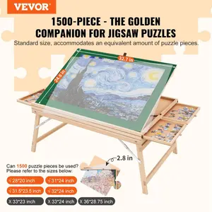 VEVOR 1500 Piece Puzzle Table with Folding Legs, 4 Drawers and Cover, 32.7x24.6 Wooden Jigsaw Puzzle Plateau, Adjustable 3-Tilting-Angle Puzzle Board, Puzzle Storage System for Adults, Gift for Mom