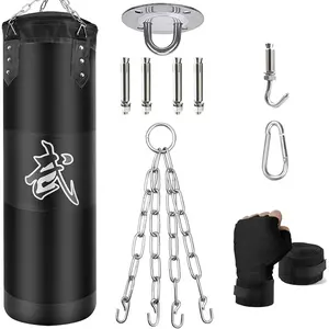 Punching Bag Set Unfilled, Heavy Boxing Bags Kickboxing Bag for Adults , Youth Boxing Set with Hand Wraps, Punching Bag Hangers, for MMA Muay Thai Karate Taekwondo