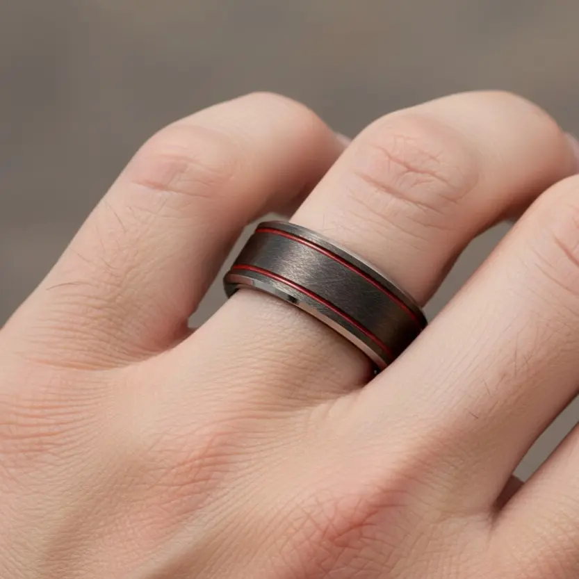 Red Tungsten Wedding Band Black Tungsten Ring Red Tungsten Wedding Ring 8mm Black Tungsten Engagement Ring Firefighter Band Anniversary Ring