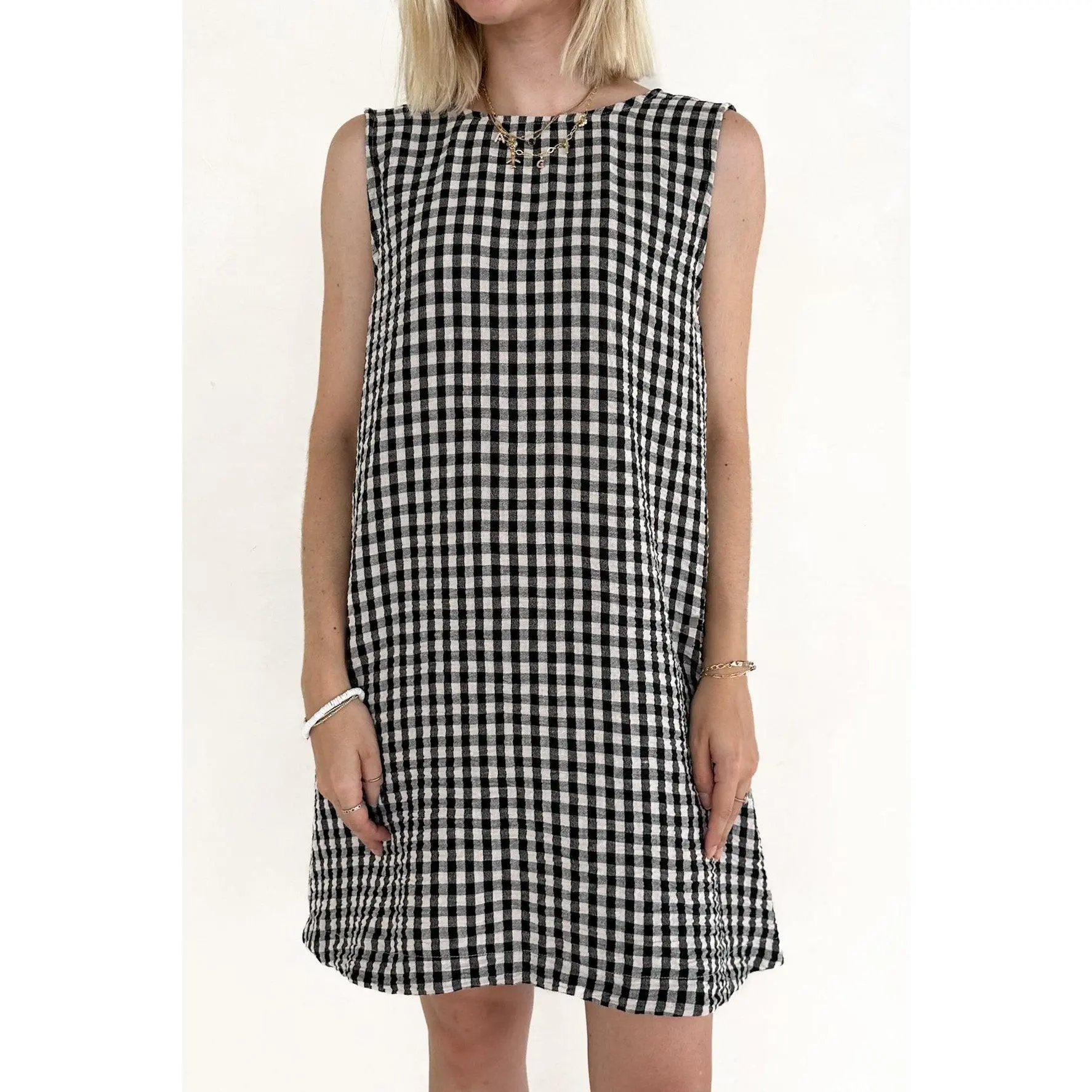 Annie 100% Cotton Gingham Dress in Black