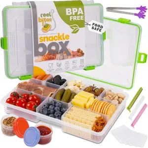 Snackle Box Container Reel Bites BPA-Free Snack Container for Travel, 13-Compartment Snackle Box with Adjustable Dividers, Dishwasher Safe – 10.5 inch