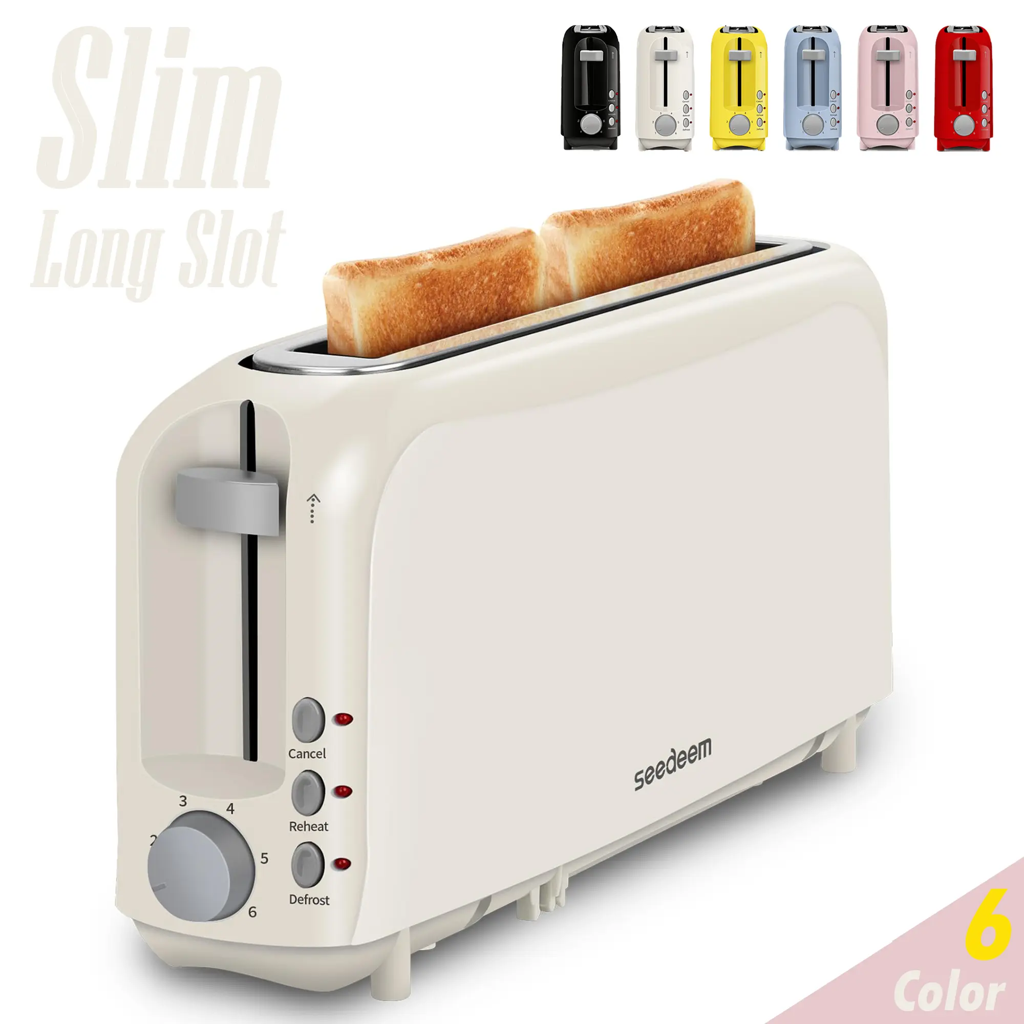 2 Slice Slim Toaster, Single 10" Long Slot Toaster Fits Bagels & Artisan Bread, 6 Shade Settings, Cancel/Reheat/Defrost, Removable Crumb Tray, Auto Shut-Off,