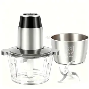 Electric Food Processor & Meat Grinder, 450W Multi-Function Food Chopper with 2 Bowls (8 Cup Glass + 8 Cup Stainless Steel), Dual Blade Sets for Meat, Vegetables, Fruits & Nuts – #KitchenEssentials #CookingMadeEasy